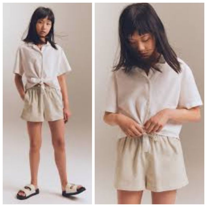 H&M 10-13L Luźna biała koszula z miękkiej tkaniny krepowej