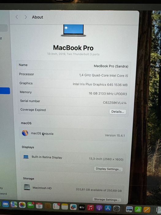 Macbook Pro Mac OsX 2019 13" 16GB 1,4 Quad-Core Intel Core i5 Szary