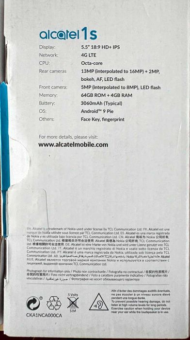 Telemóvel Alcatel 1S dual SIM * 4 GB / 64 GB