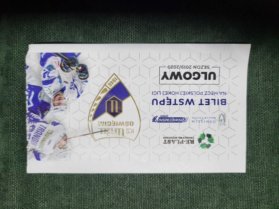 Archiwalny bilet wstępu Unia Oświęcim -hokej na lodzie  sezon 2019/20