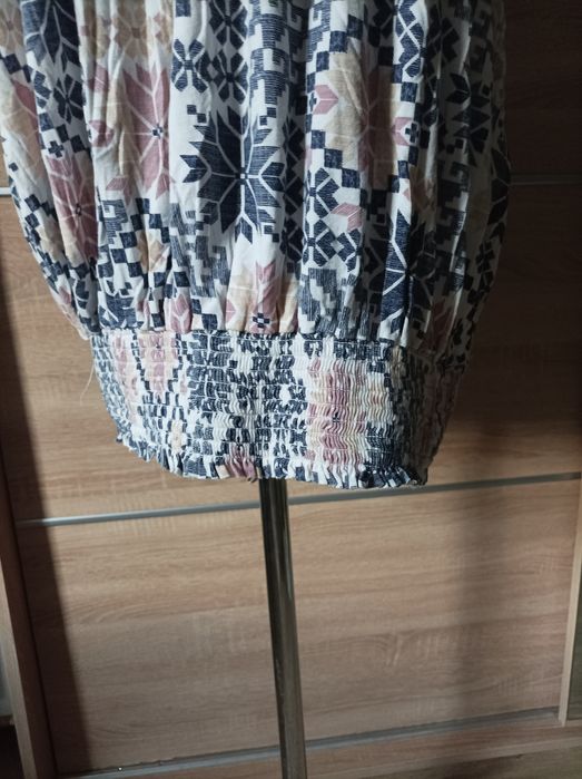 Zizzi, beżowa bluzka, tunika, koszula, oversize, w kwiaty, M
