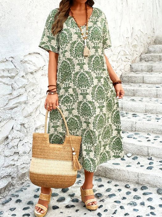 Sukienka Letnia Boho W Orientalny Wzór Maxi Casual Shein 3Xl 46