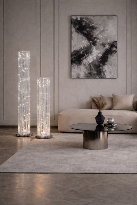 Nowoczesna lampa srebrna ledowa podłogowa glamour 100 i 143 HIT