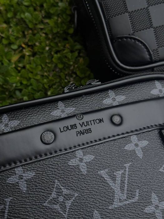 Сумка Louis Vuitton кожаная мужская черная Lv спортивная Луи Витон