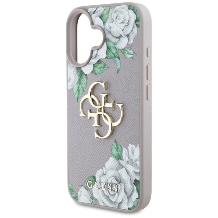 Etui Guess Grained Roses Big 4G logo do  iPhone 16 fioletowy