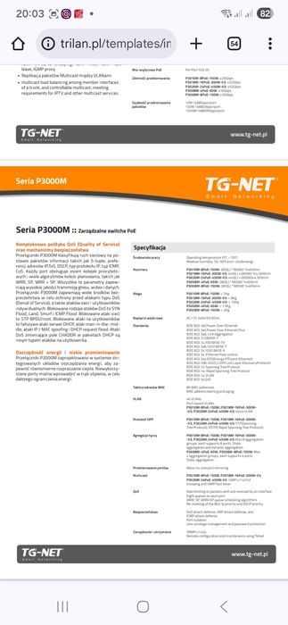 Switch gigabit poe zarzadzalny tg-net P3008M-8Poe 150w