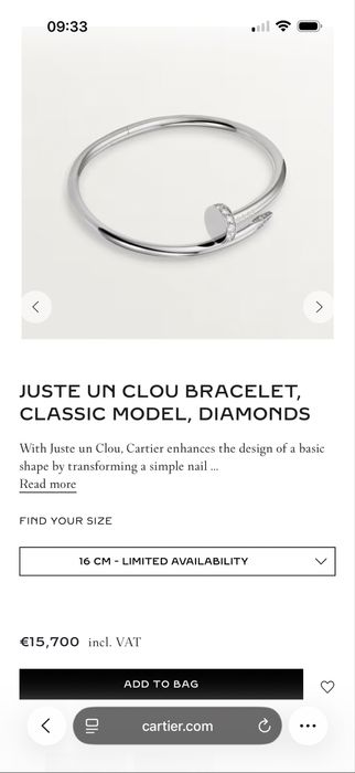 Золотой браслет Cartier,16 размер