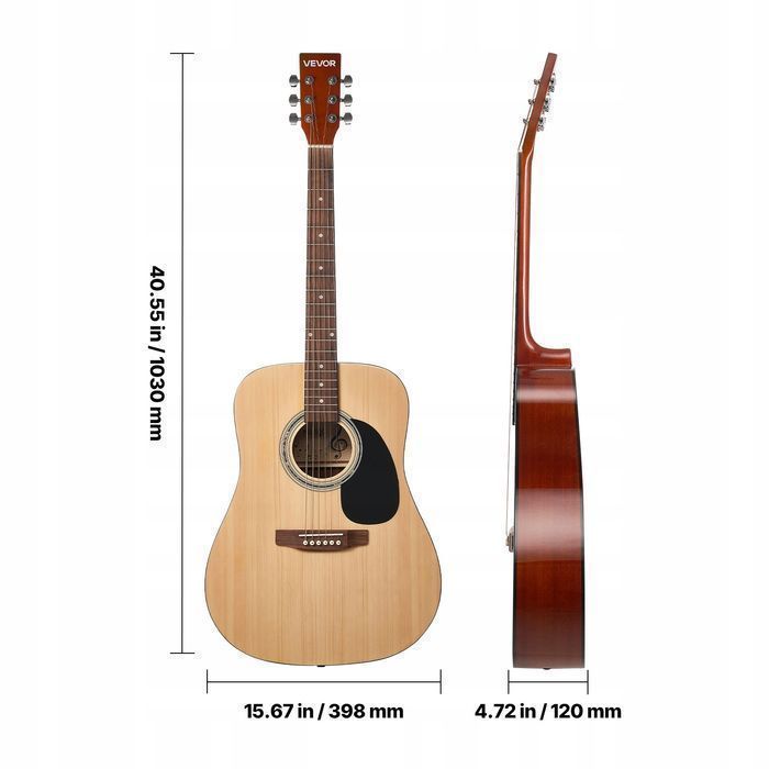 VEVOR gitara akustyczna dreadnought 41 in zestaw dla początkujących
