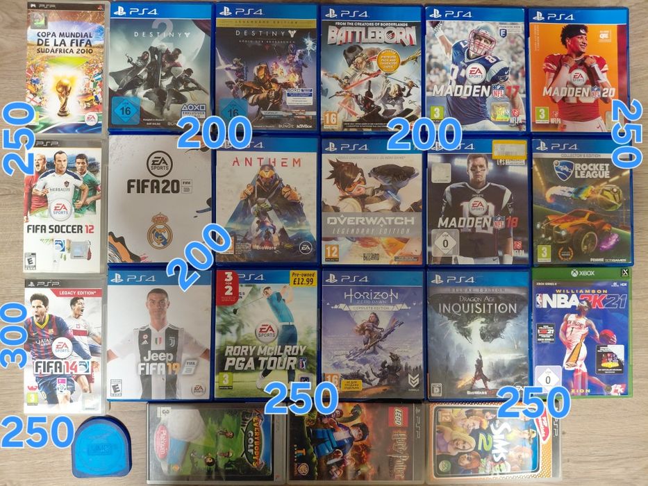 Лот 22 ігор для sony PSP, PS4: Destiny, Overwatch, Fifa 20, 19, Madden