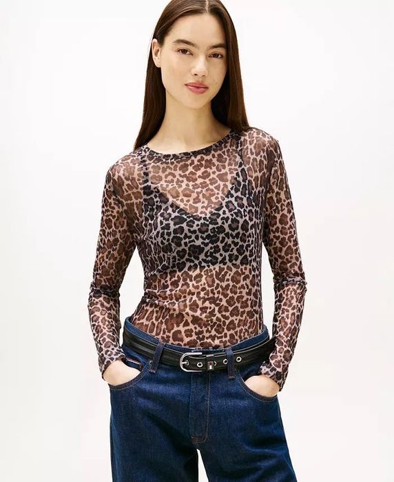 Tommy Hilfiger original. Лонгслив леопардовый сеточка р S/M