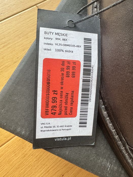 Eleganckie skórzane buty męskie typu derby r. 41 Vistula Nowe