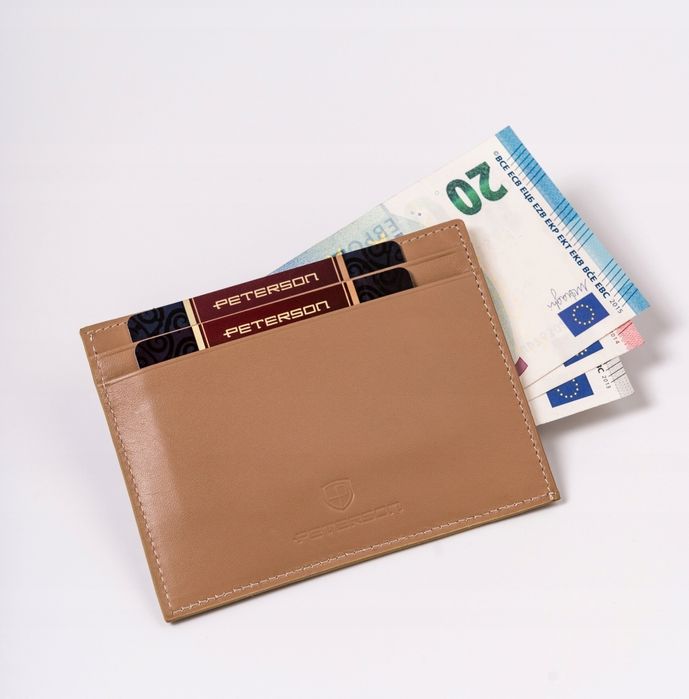 Modne płaskie etui na karty skóra naturalna mały portfel brązowy