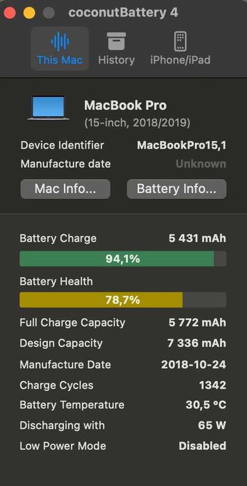 Apple MacBook Pro 15" touch bar 2018 / i7 6-core 2.6 GHz / 16GB RAM / 512GB SSD / Intel UHD Graphics 630