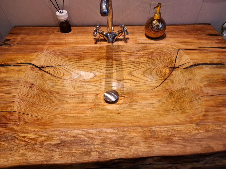 Blat drewniany umywalka drewniana nablatowa nowoczesna z monolitu dębu