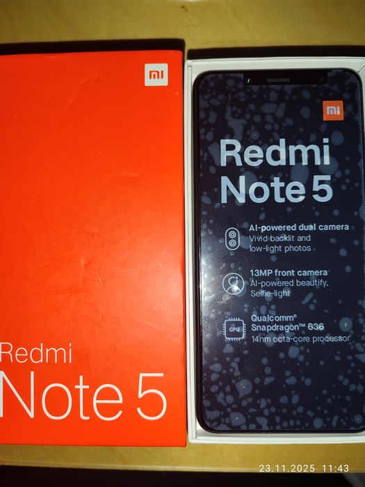 Smartfon Xiaomi Redmi Note 5 czarny 4+64 GB cały z metalu.