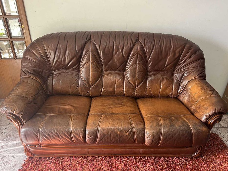 Conjuto 3 sofás de couro (Sofá cama + 2 sofás pequenos)