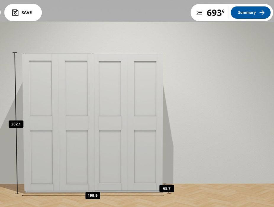 Roupeiro IKEA PAX com portas GRIMO brancas