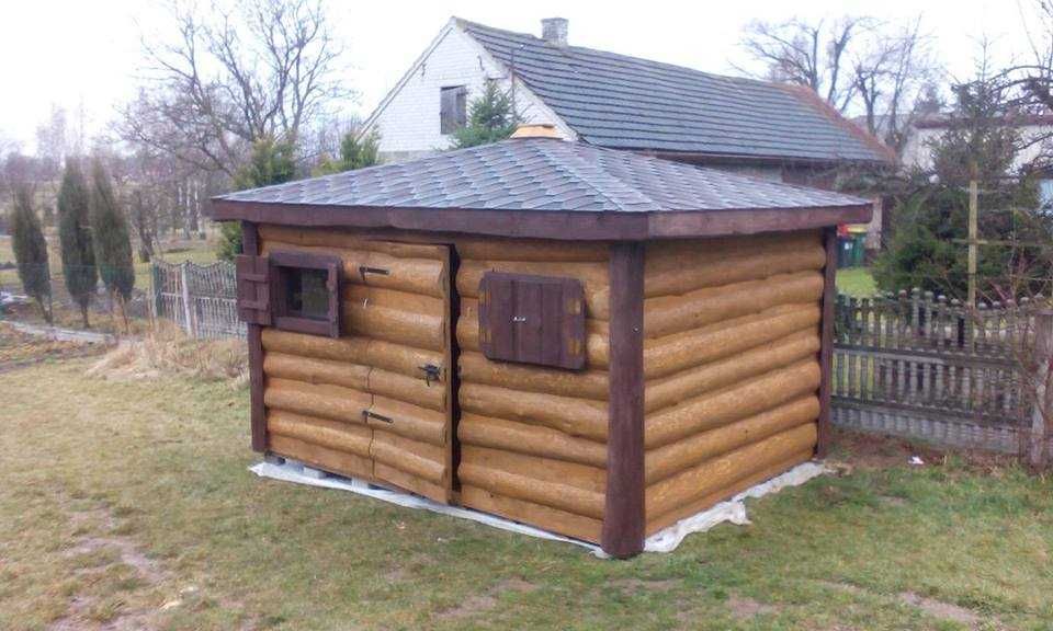 Domek narzędziowy drewniany z pół-bali o wym 325 x 210 cm