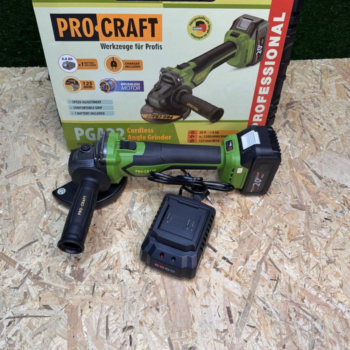 Акумуляторна болгарка Procraft PGA22 з безщітковим двигуном 20В,4А ЗП
