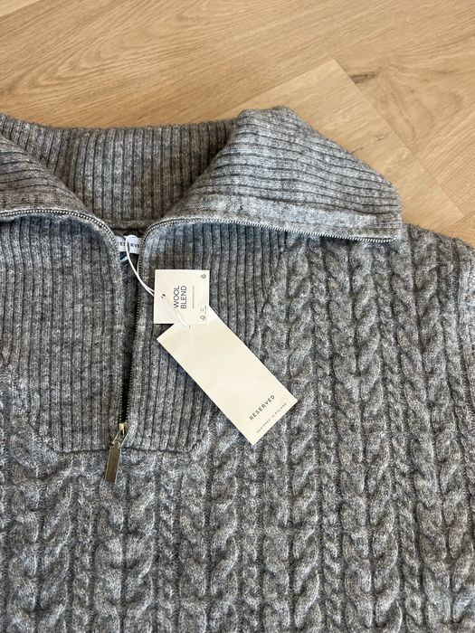 Szary pleciony sweter Reserved golf golfik welniany oversize