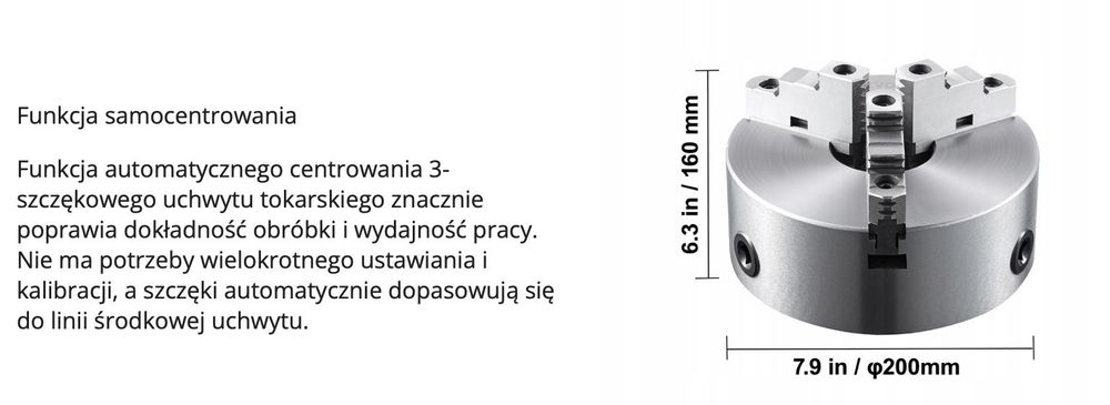 UCHWYT TOKARSKI 3 Szczękowy 200 mm Stal Hartowana Samocentrowanie