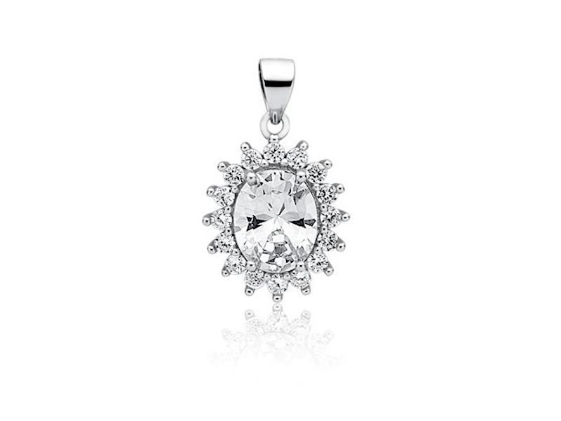 Rodowany Srebrny Wisior Szafir Białe Cyrkonie Owal Z0685C1_W