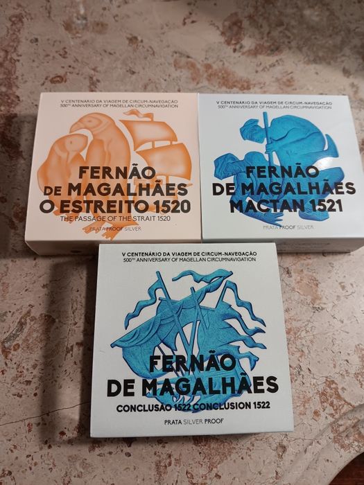3 moedas prata prof de 7,50€ Fernão de Magalhães