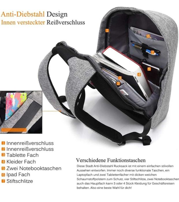 CoolBELL plecak antykradzieżowy na laptopa port ładowania USB
