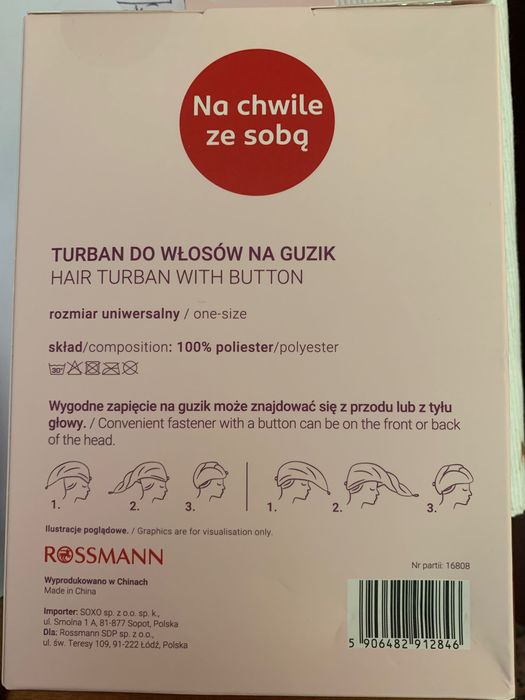 Turban do włosów na guzik