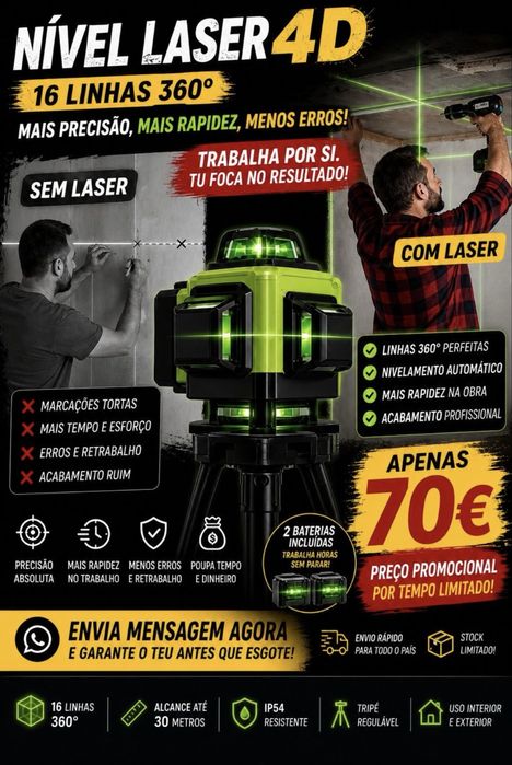 Nivel a Laser 16 Linhas com Tripé e Comando - NOVO