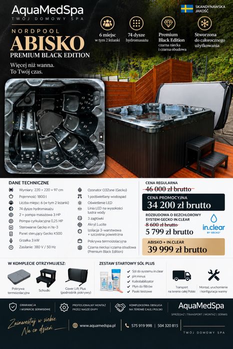 Wanna Ogrodowa NORDPOOL ABISKO PREMIUM BLACK EDITION – 74 dysze – 2 leżanki / Jacuzzi / Spa