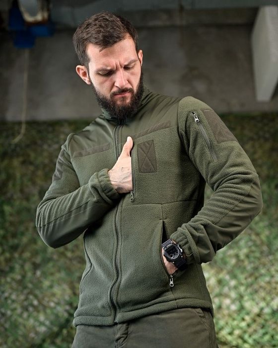 Тактична флісова кофта ЛЮКС KARMA олива військова тепла фліска чоловіча куртка фліс 270 для ЗСУ полювання риболовлі