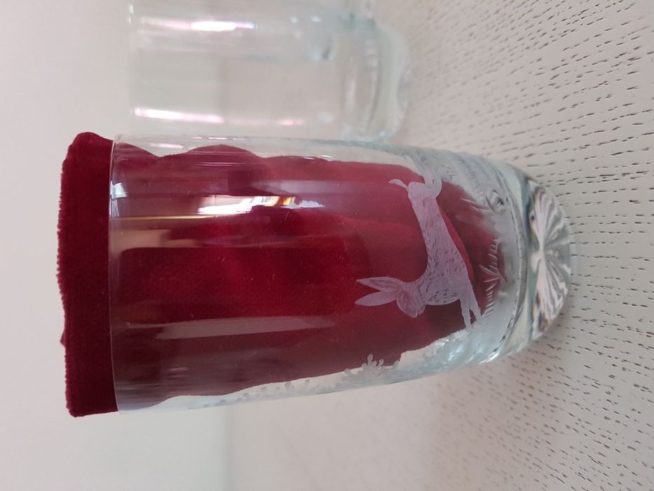 Zestaw szklanka szlifowana z zającem szkło lata 70