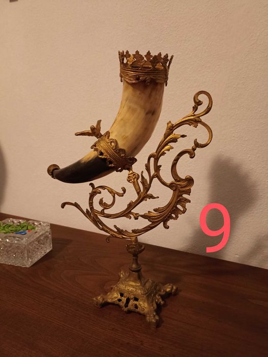 Conjunto de suporte de cobre com chifre, corno animal