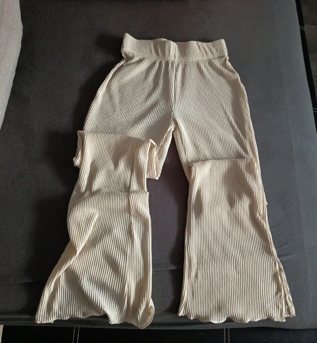 Штани Sinsay бежеві широкі з розрізами, розмір S M рубчик висока посад