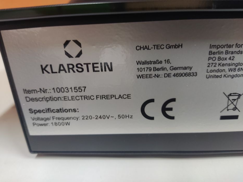 Feuerschale 2000W Kominek Elektryczny Naścienny Czarny