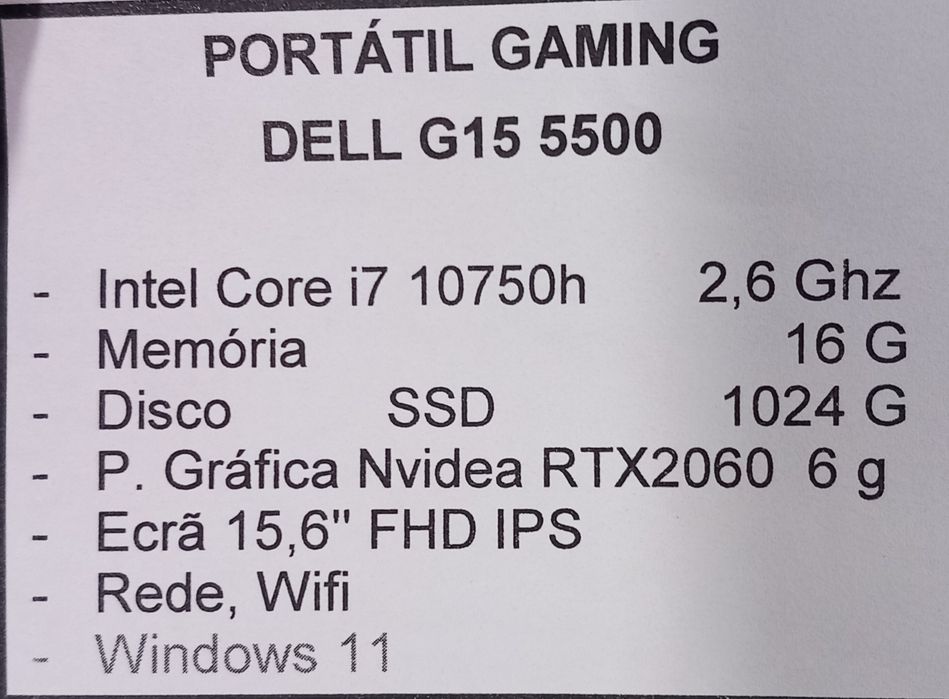 Portátil Gaming Dell G15 5500
