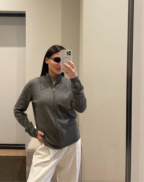 100 % кашемір люкс бренд M/One сірий кардиган на блискавці стиль cos