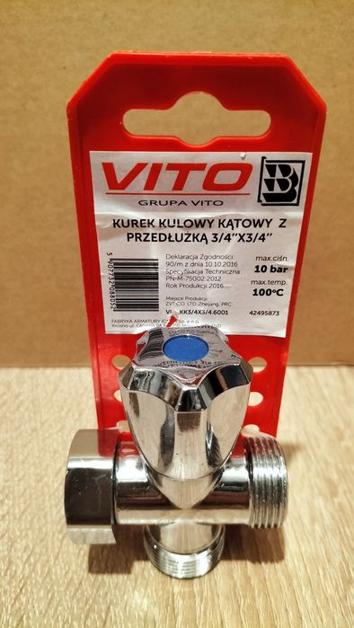 Zawór kurek kątowy trójdrożny 3/4 x 3/4'' pralka, zmywarka Vito