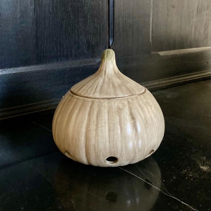 Conjunto de potes de cerâmica para cozinha - alho e cebola - vintage