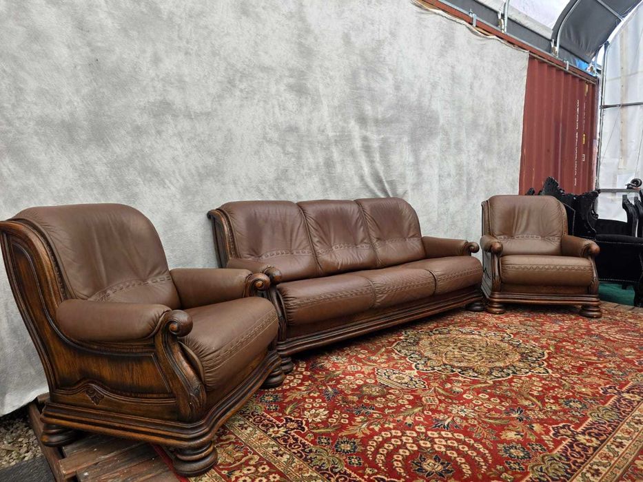 Skórzany komplet wypoczynkowy sofa 3-os. + 2 fotele 200 cm #720 Stylowy Węgrów