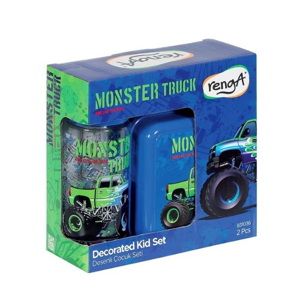 Zestaw bidon i śniadaniowka lunch box monster truck do szkoły