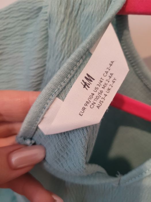 H&M miętowa sukienka z tiulem 98/104