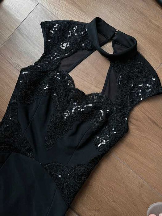 Lipsy London sukienka cekiny koronka czarna S 36 8 nowa