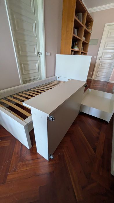 Cama IKEA MALM (90x200) Branca – Conjunto Completo c/ Estrado e Gavetões – ESTADO IMPECÁVEL!
