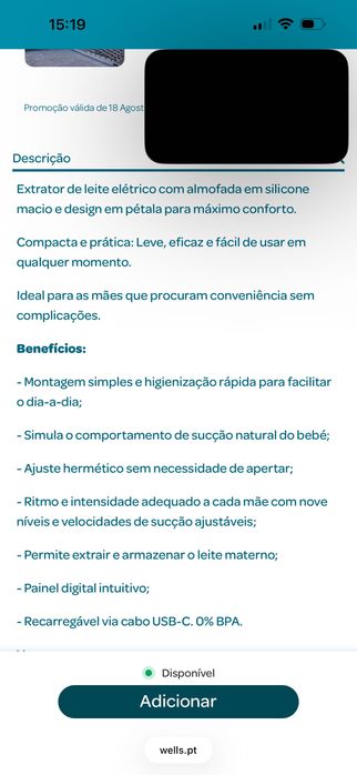 Bomba elétrica extrair leite