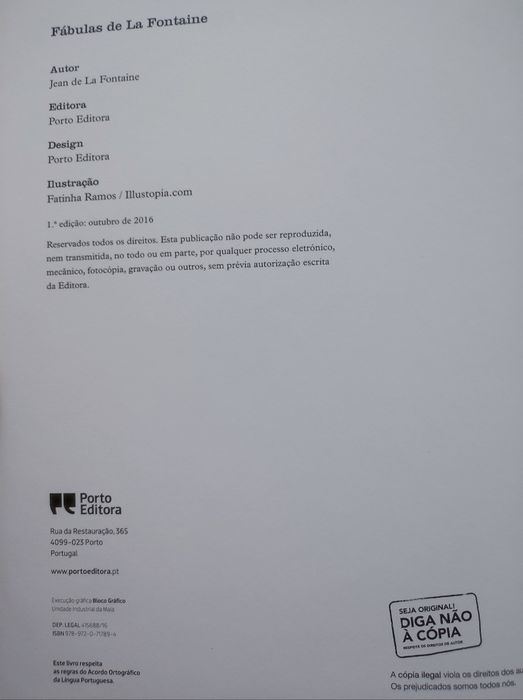 Livro "Fábulas de La Fontaine", Porto Editora.