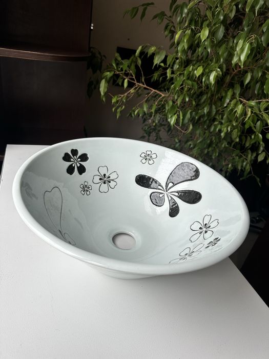 Декоративний керамічний умивальник YOKOZUNA з ручним розписом 17*41см