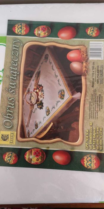 Obrus 110x160 biały koszyk pisanki Nowy Wielkanoc Święta