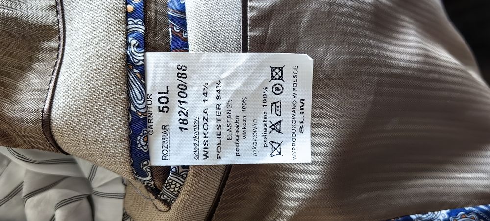 Garnitur męski slim, beżowy, marynarka, koszula L 180/182